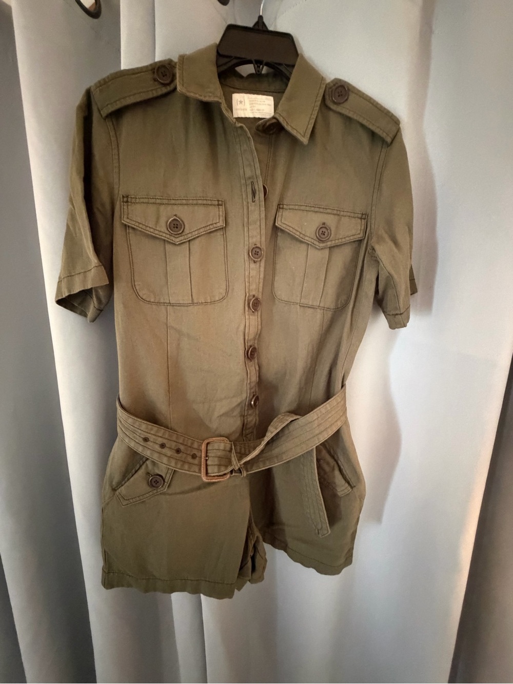 Olive Green Short-Sleeve Utility Romper with Belt